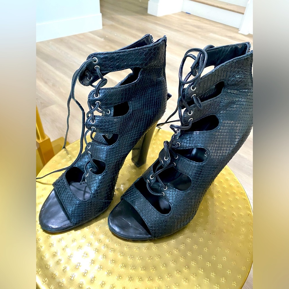 Balmain Peep Toe Lace up Booties